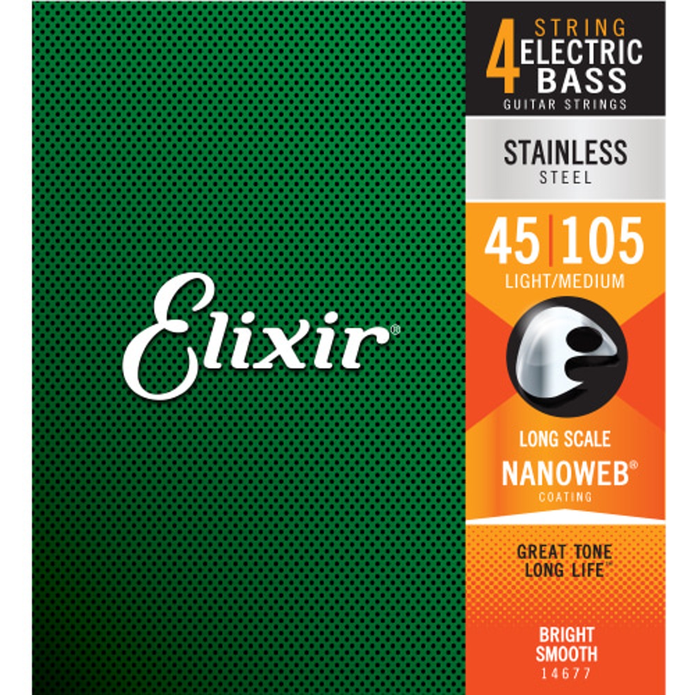 엘릭서 나노웹 베이스기타스트링 4현 Elixir NANOWEB Stainless Light/Medium 45-105 (14677)